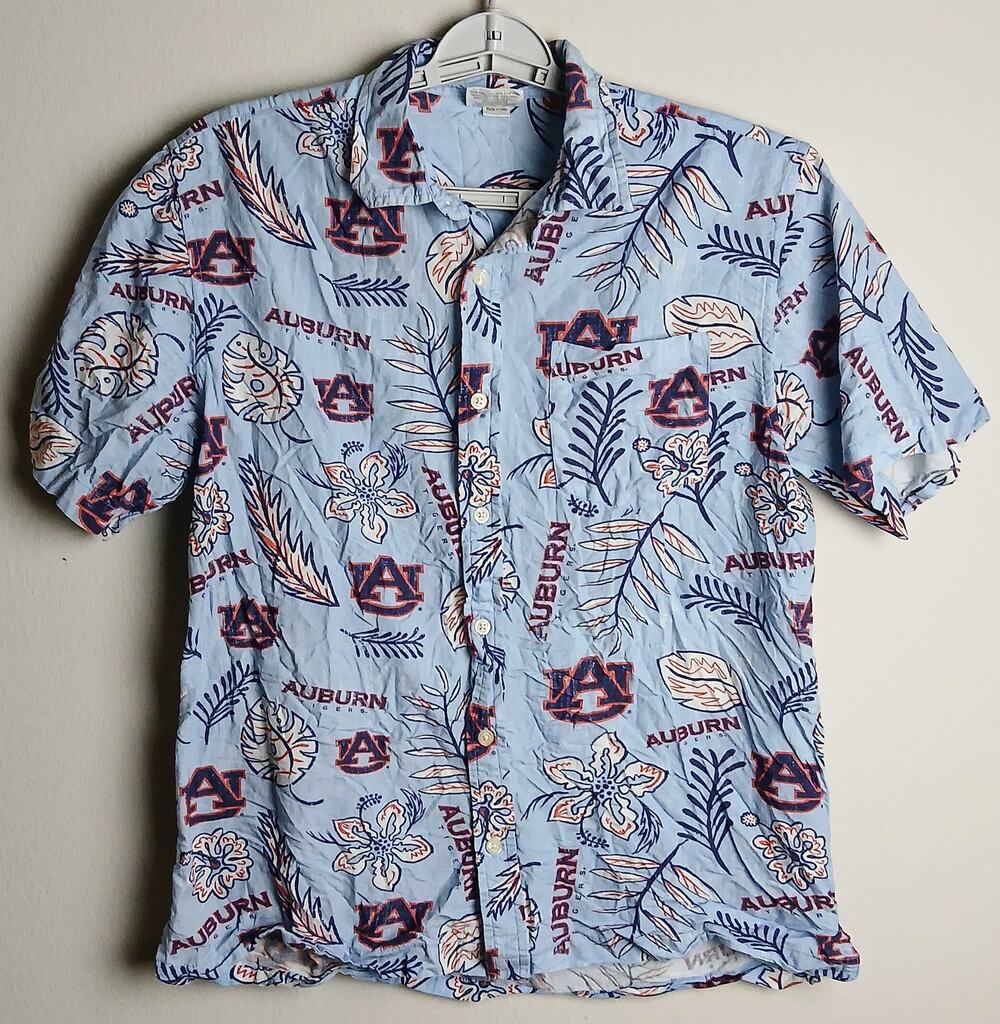 Wes & Willy Auburn Tigers Hawaiian Shirt Mens M Vintage Floral Button Down Blue